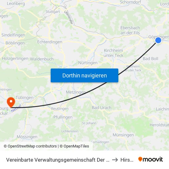 Vereinbarte Verwaltungsgemeinschaft Der Stadt Göppingen to Hirschau map