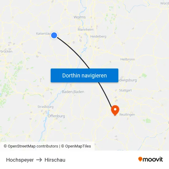 Hochspeyer to Hirschau map
