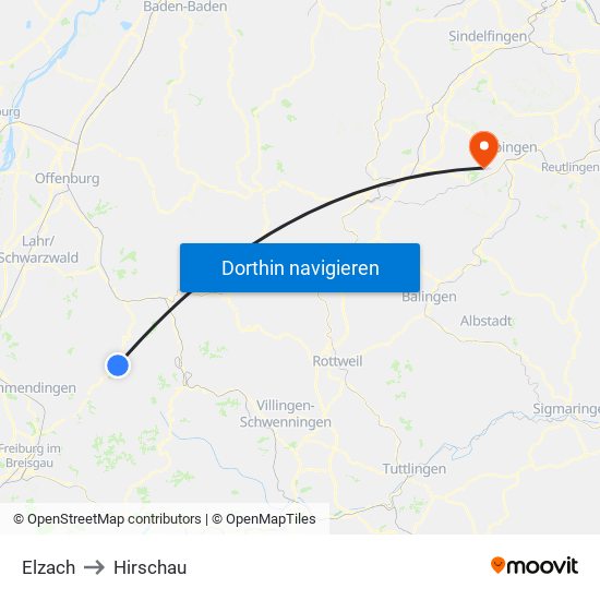 Elzach to Hirschau map