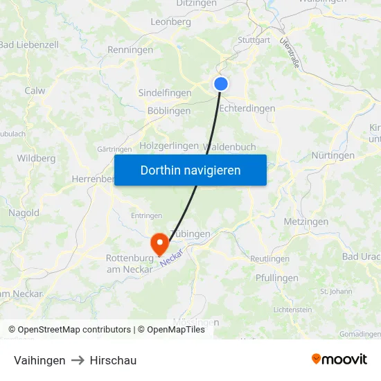 Vaihingen to Hirschau map