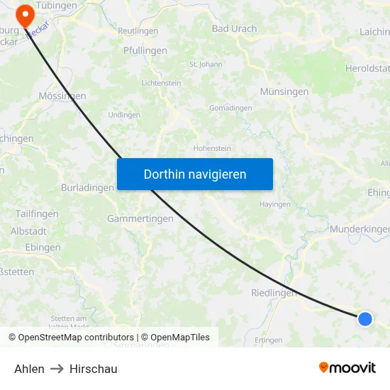 Ahlen to Hirschau map