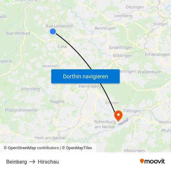 Beinberg to Hirschau map