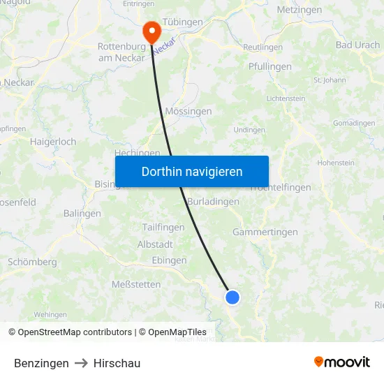 Benzingen to Hirschau map
