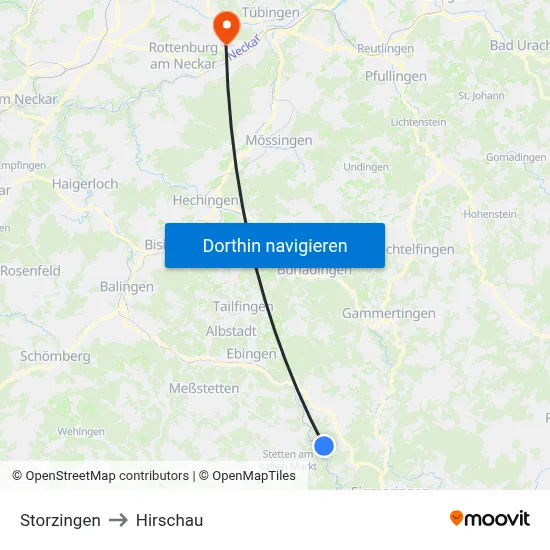 Storzingen to Hirschau map