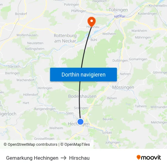 Gemarkung Hechingen to Hirschau map