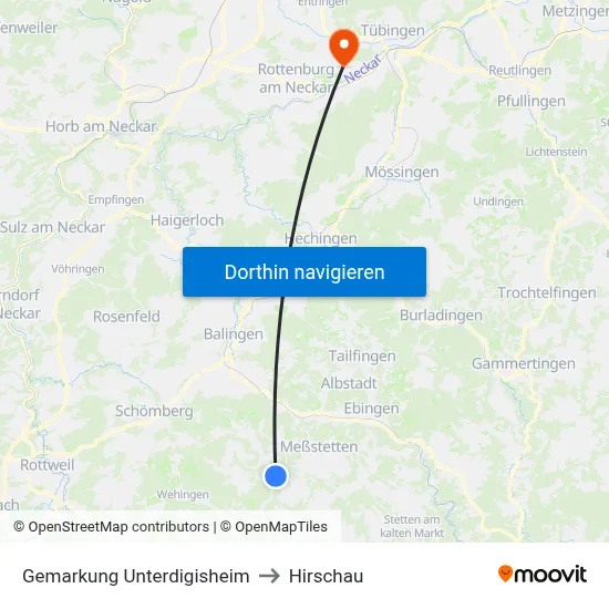 Gemarkung Unterdigisheim to Hirschau map