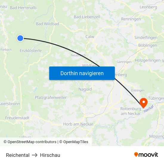 Reichental to Hirschau map