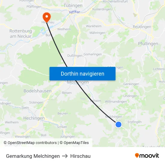 Gemarkung Melchingen to Hirschau map