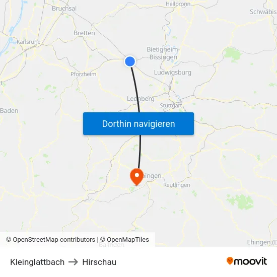 Kleinglattbach to Hirschau map