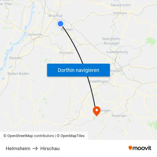 Helmsheim to Hirschau map