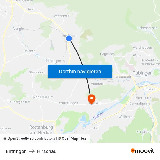 Entringen to Hirschau map
