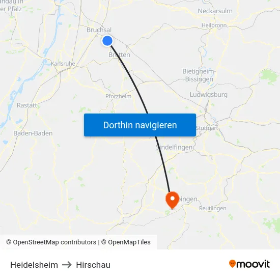 Heidelsheim to Hirschau map