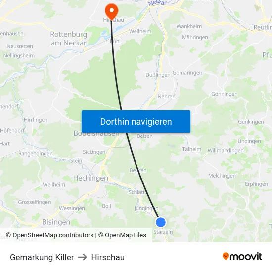 Gemarkung Killer to Hirschau map