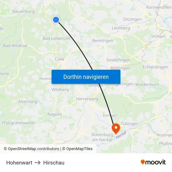 Hohenwart to Hirschau map