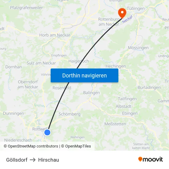 Göllsdorf to Hirschau map