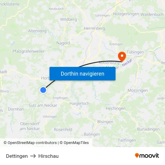 Dettingen to Hirschau map