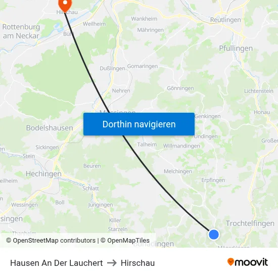 Hausen An Der Lauchert to Hirschau map