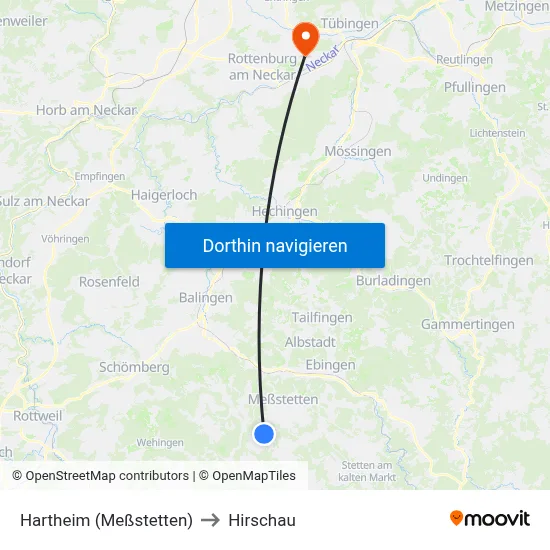 Hartheim (Meßstetten) to Hirschau map