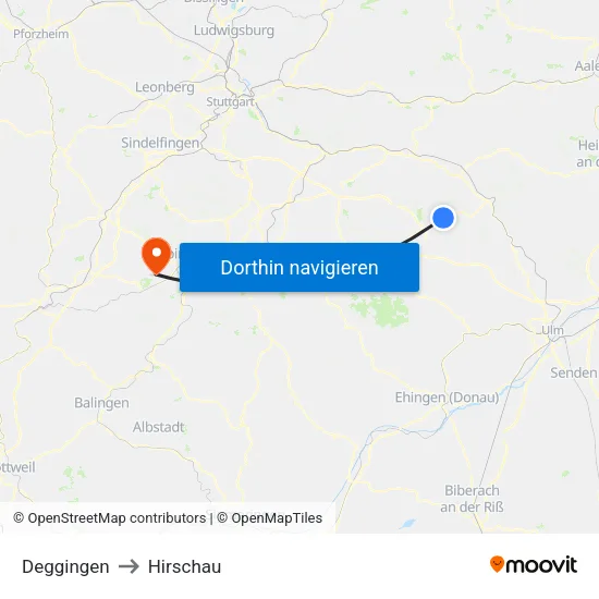 Deggingen to Hirschau map