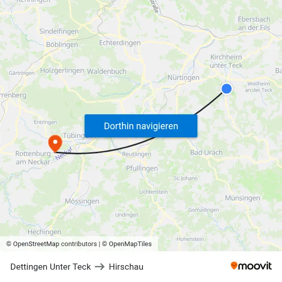 Dettingen Unter Teck to Hirschau map