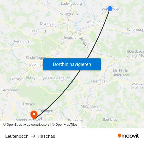 Leutenbach to Hirschau map