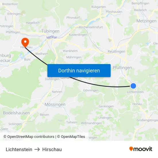 Lichtenstein to Hirschau map