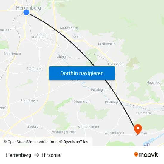 Herrenberg to Hirschau map