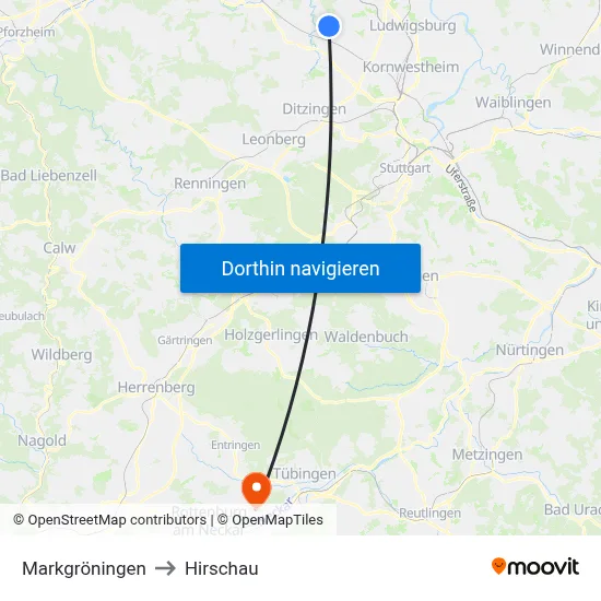 Markgröningen to Hirschau map