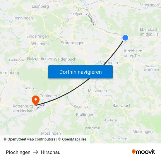 Plochingen to Hirschau map