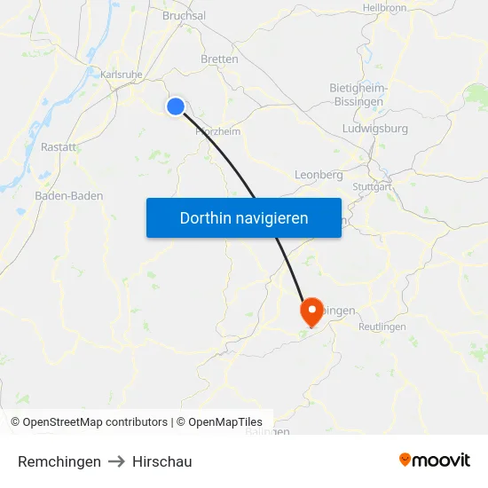 Remchingen to Hirschau map