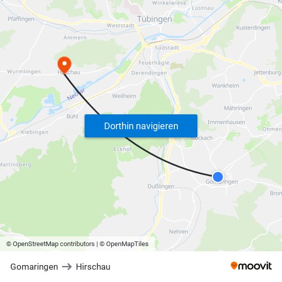 Gomaringen to Hirschau map