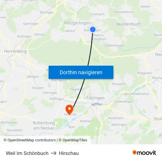 Weil Im Schönbuch to Hirschau map