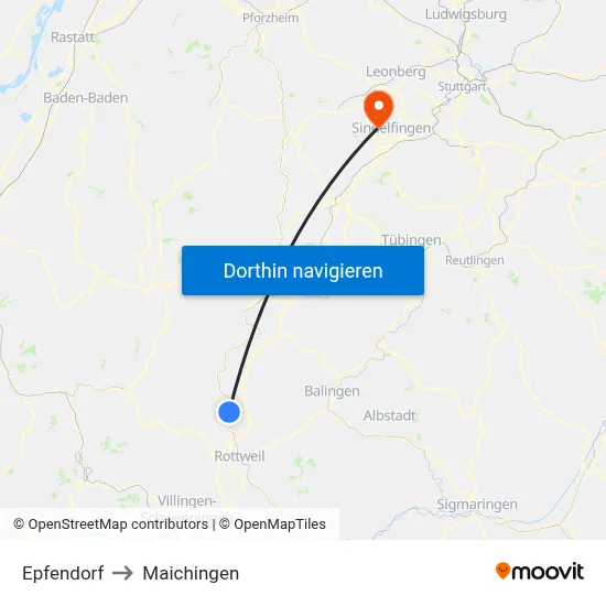 Epfendorf to Maichingen map