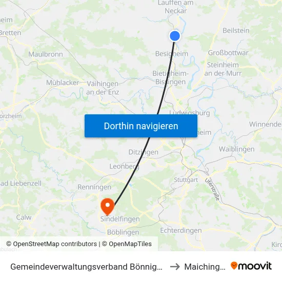 Gemeindeverwaltungsverband Bönnigheim to Maichingen map