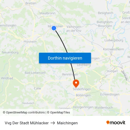 Vvg Der Stadt Mühlacker to Maichingen map