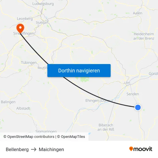 Bellenberg to Maichingen map