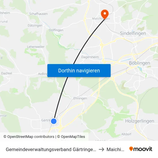 Gemeindeverwaltungsverband Gärtringen/Ehningen to Maichingen map