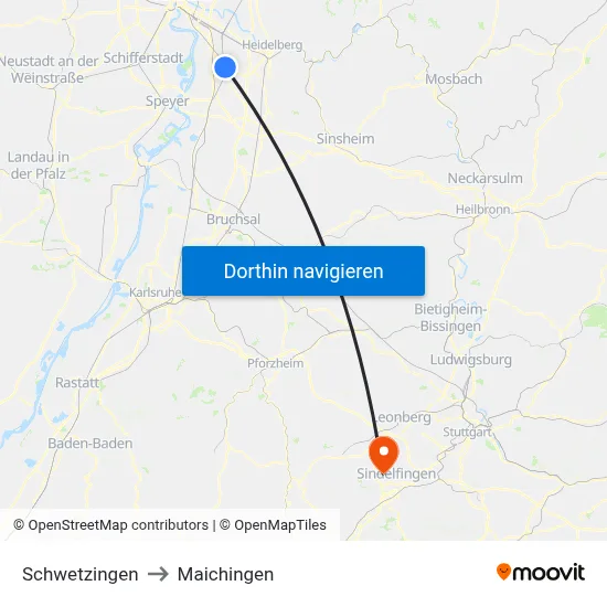 Schwetzingen to Maichingen map