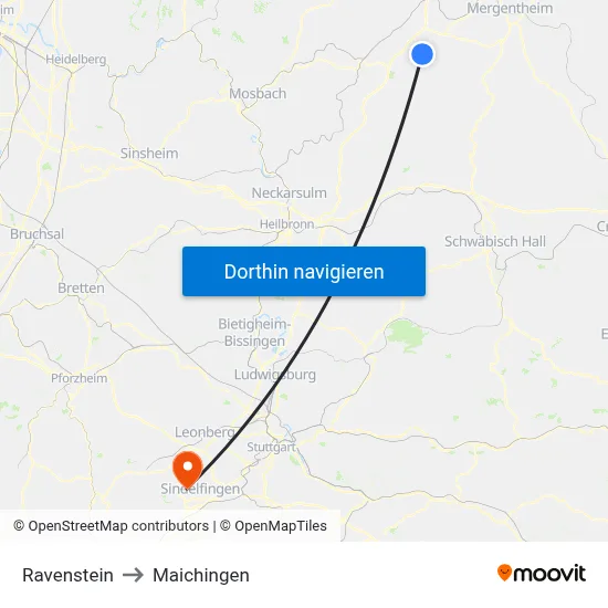 Ravenstein to Maichingen map