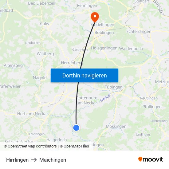Hirrlingen to Maichingen map