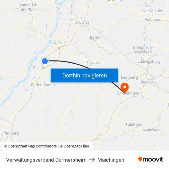 Verwaltungsverband Durmersheim to Maichingen map