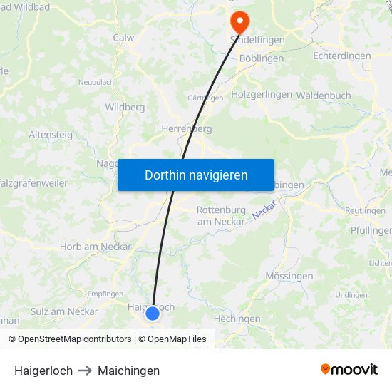 Haigerloch to Maichingen map