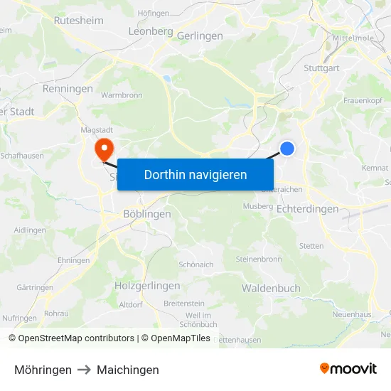 Möhringen to Maichingen map