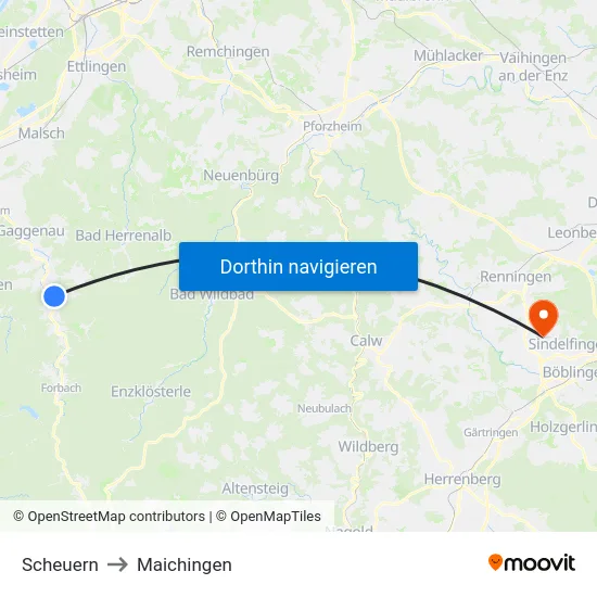 Scheuern to Maichingen map