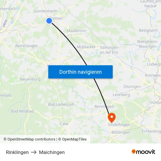 Rinklingen to Maichingen map