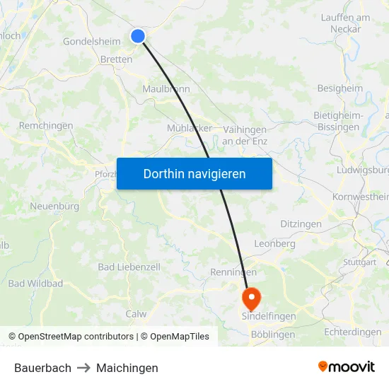 Bauerbach to Maichingen map