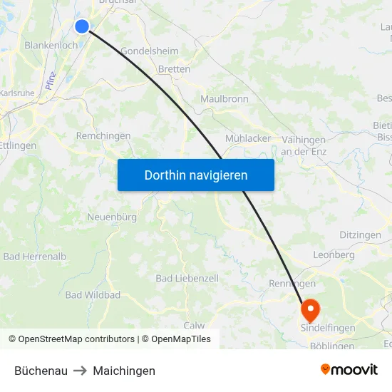 Büchenau to Maichingen map