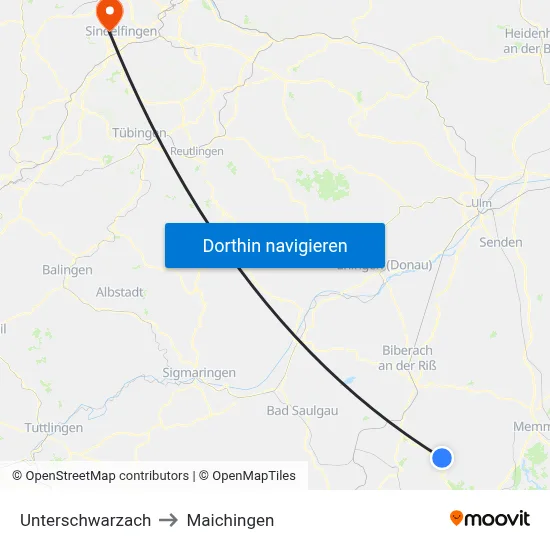 Unterschwarzach to Maichingen map