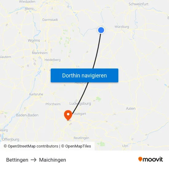 Bettingen to Maichingen map