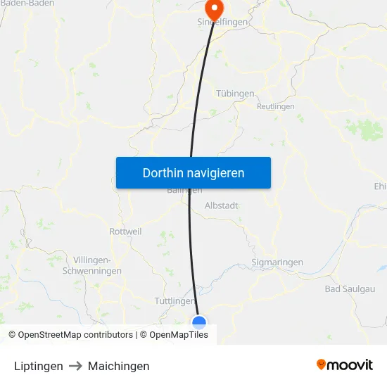 Liptingen to Maichingen map